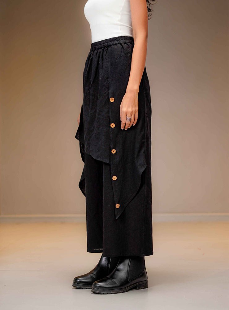 Black Mul Layered Wide - Leg Pants - Prathaa - weaving traditions