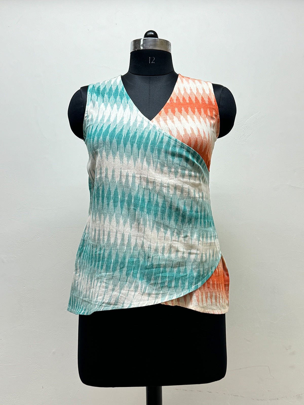 Blue and Orange Ikat Top - Prathaa - weaving traditions