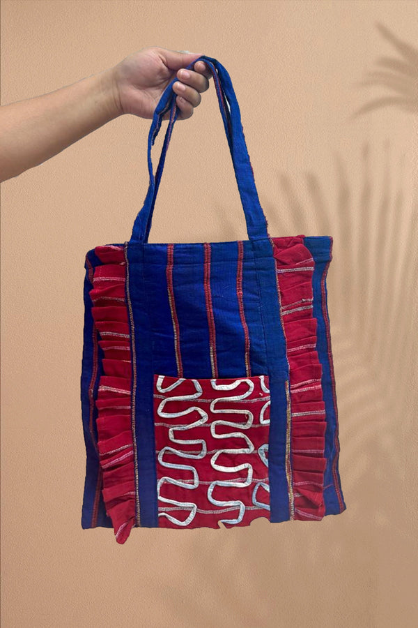 Blue and Red Khesh Tote Bag - Prathaa - weaving traditions