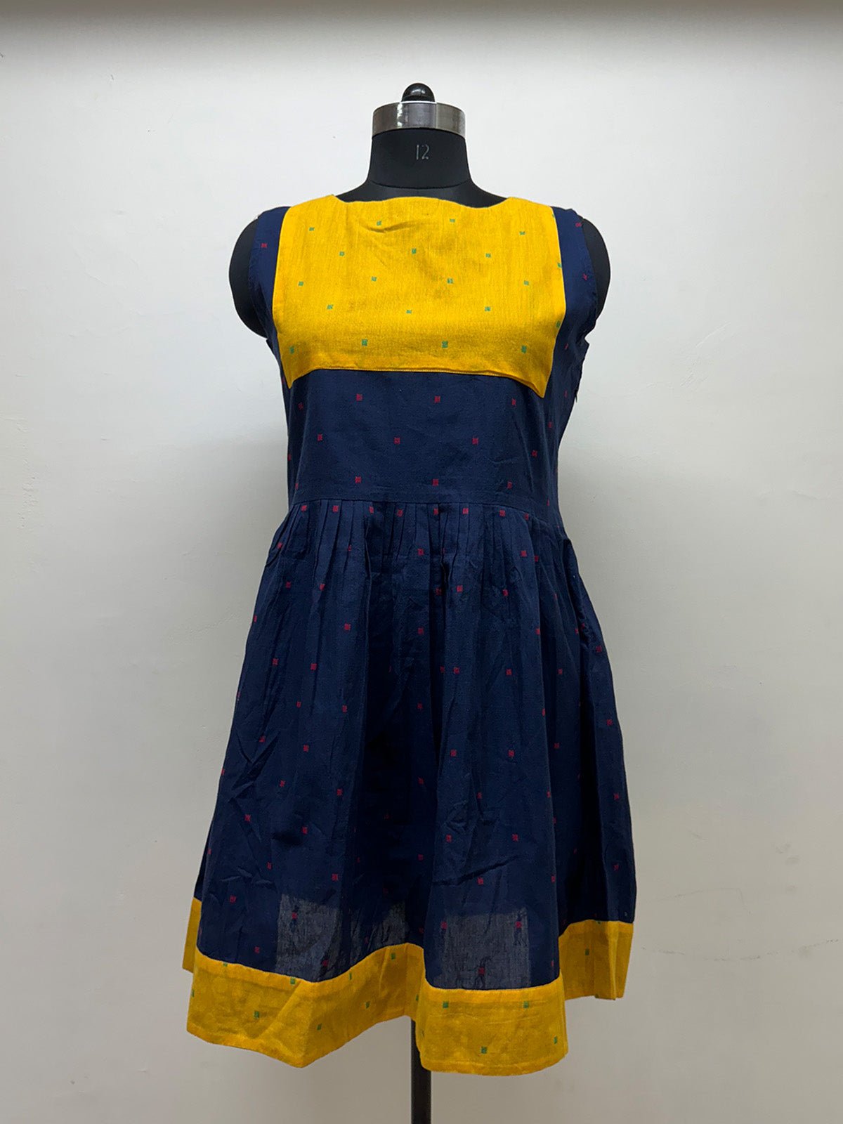 Blue and Yellow Jamdani Dress - Prathaa - weaving traditions