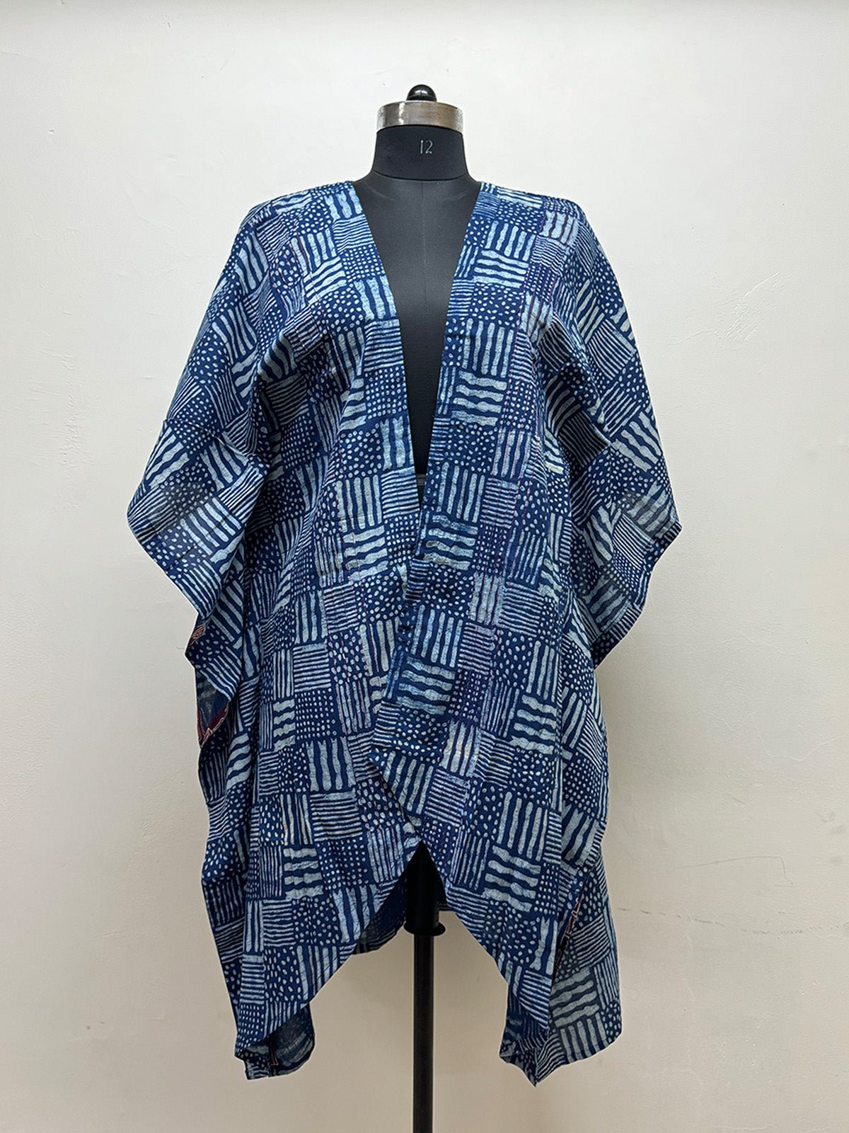 Blue Asymmetric print Kaftan Jacket - Prathaa - weaving traditions