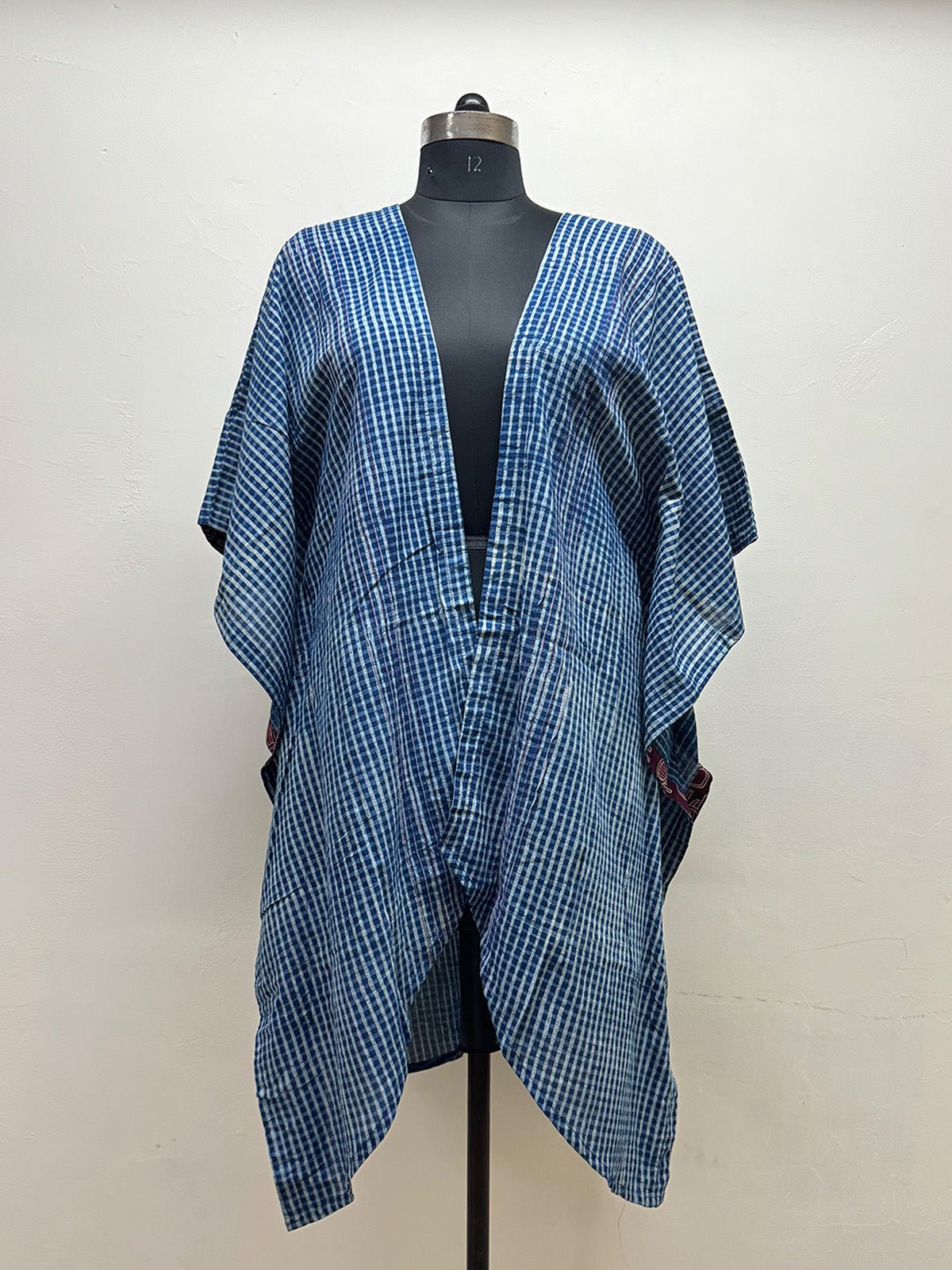 Blue Checks Kaftan Jacket - Prathaa - weaving traditions