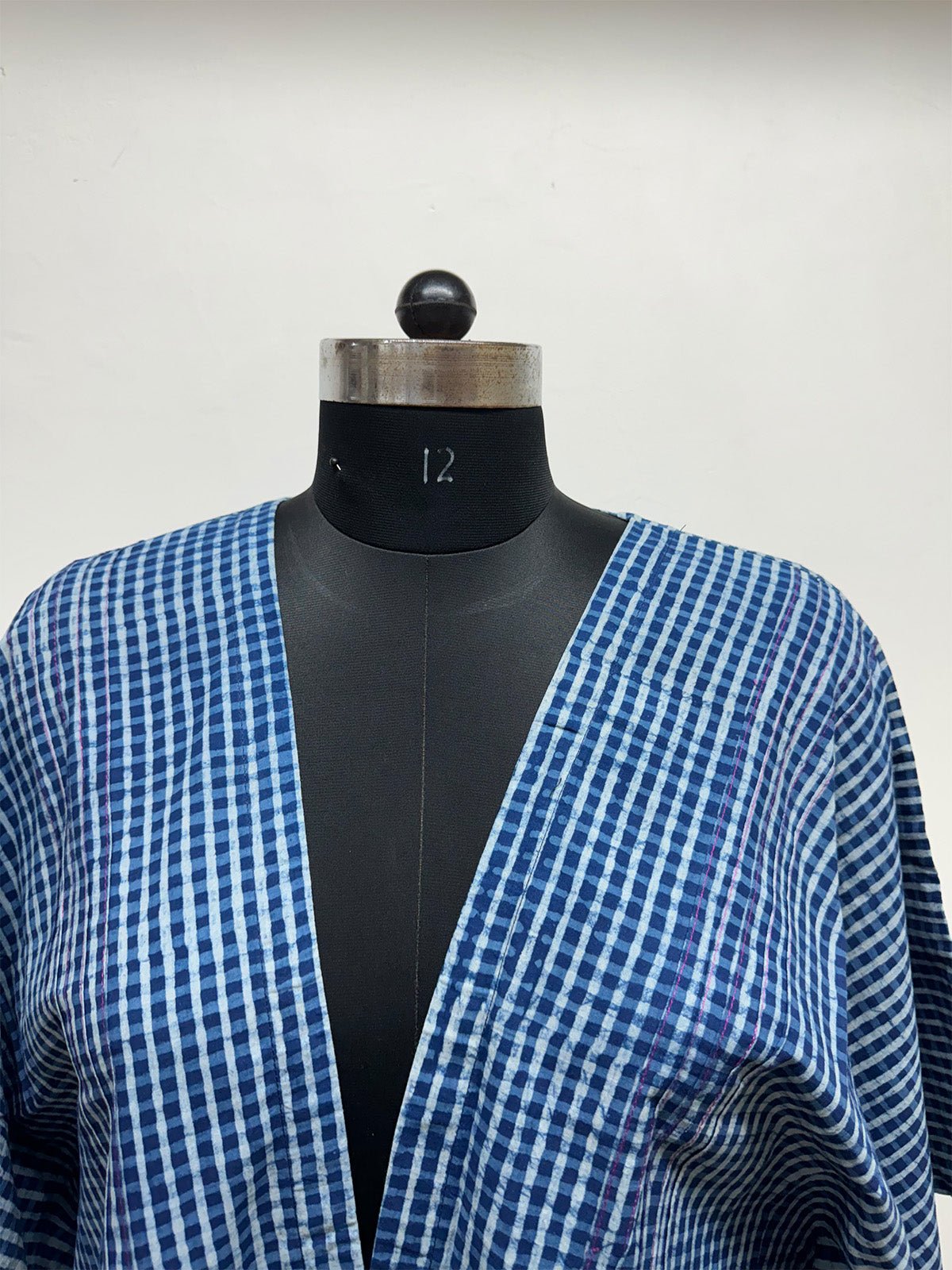 Blue Checks Kaftan Jacket - Prathaa - weaving traditions