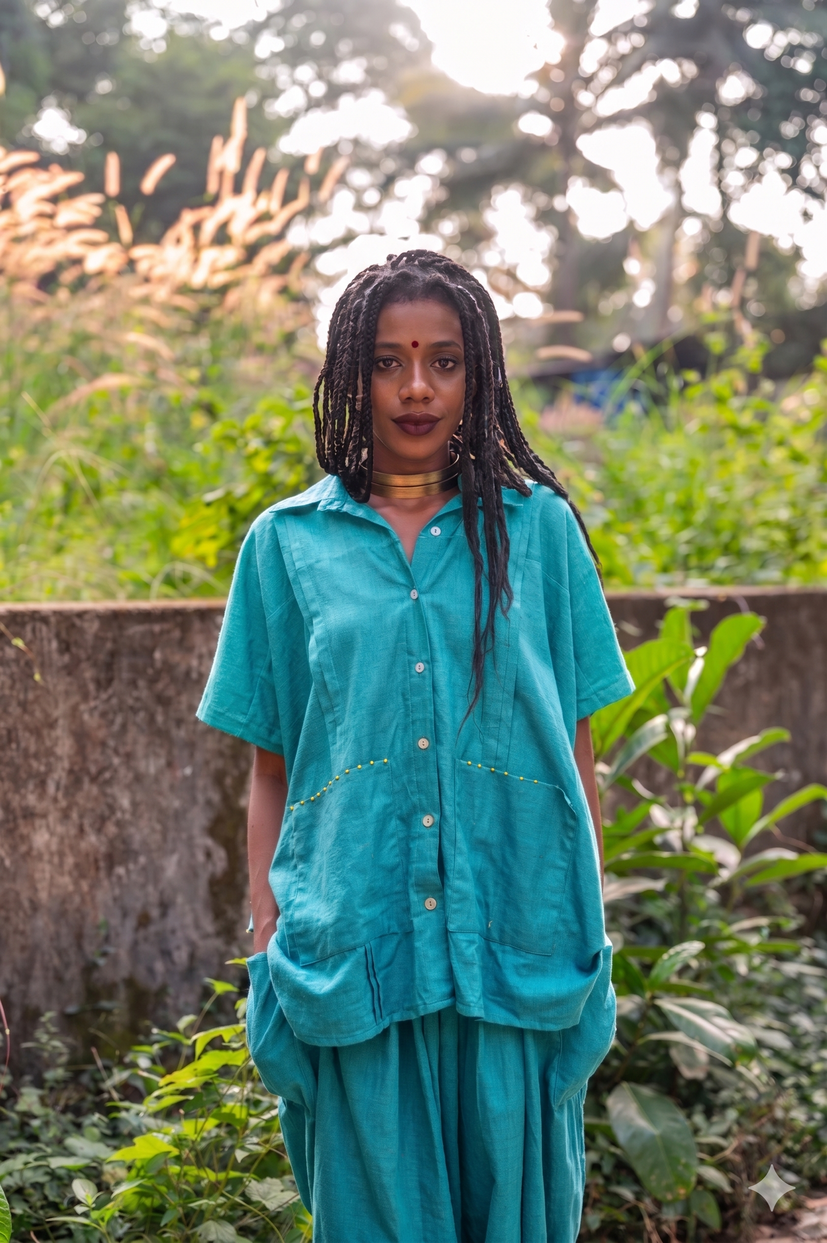 BLUE Cotton Relaxed Fit Aastey Kaftan Shirt - Prathaa - weaving traditions