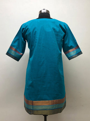 Blue Long top with patch pocket - Prathaa - weaving traditions