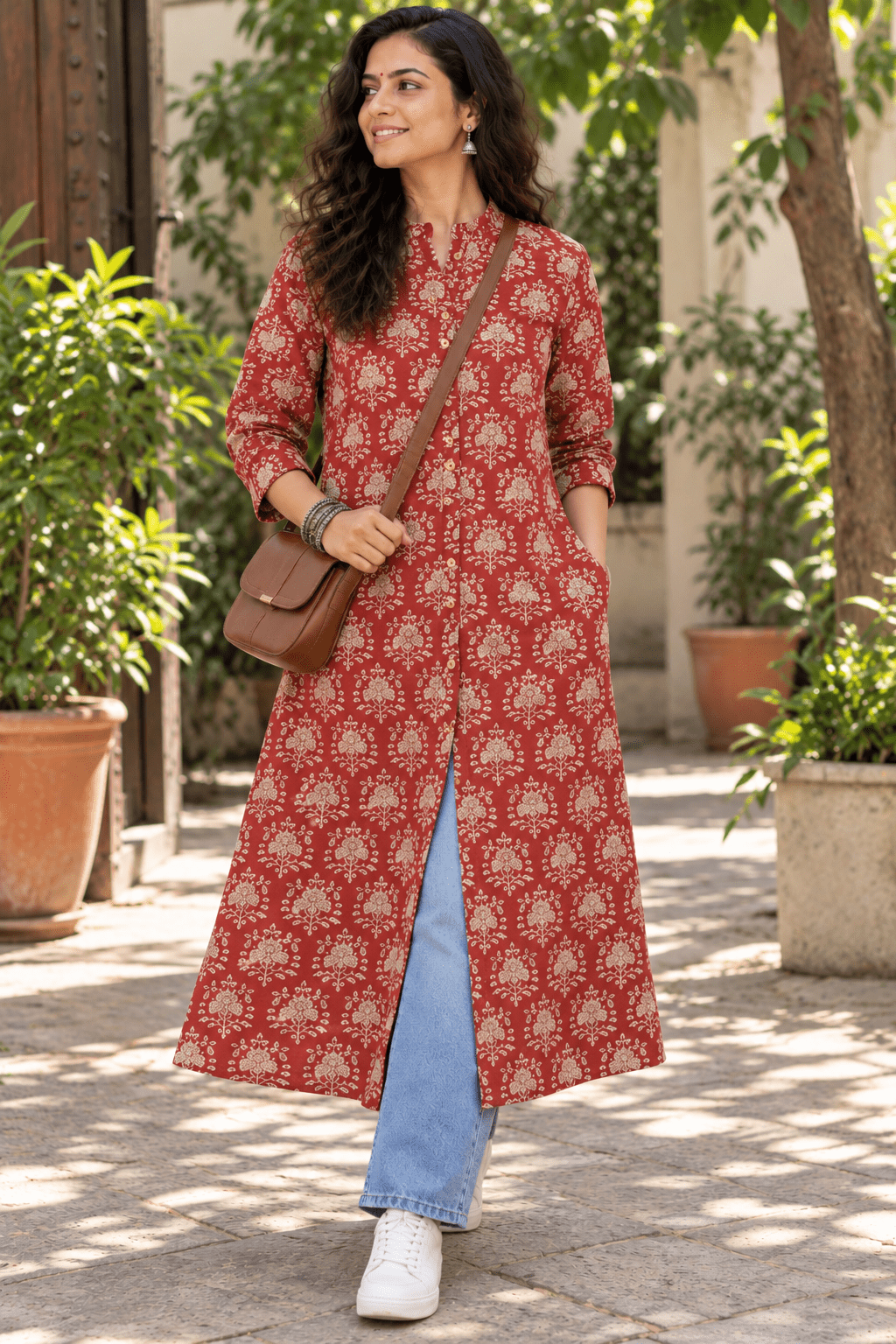 BRICK Block printed loose fit tunic - Prathaa-weaving traditions