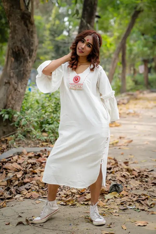 White Handloom Cotton Convertible Tunic Dress from Prathaa