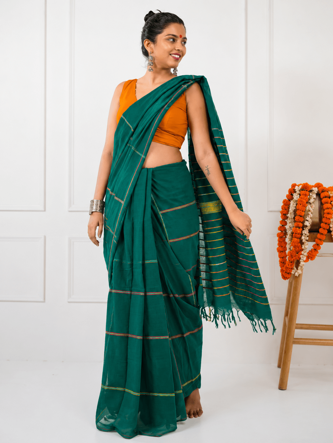 Forest Green Khesh Saree - Prathaa-weaving traditions