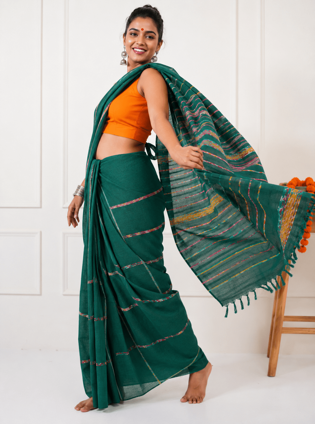 Forest Green Khesh Saree - Prathaa-weaving traditions