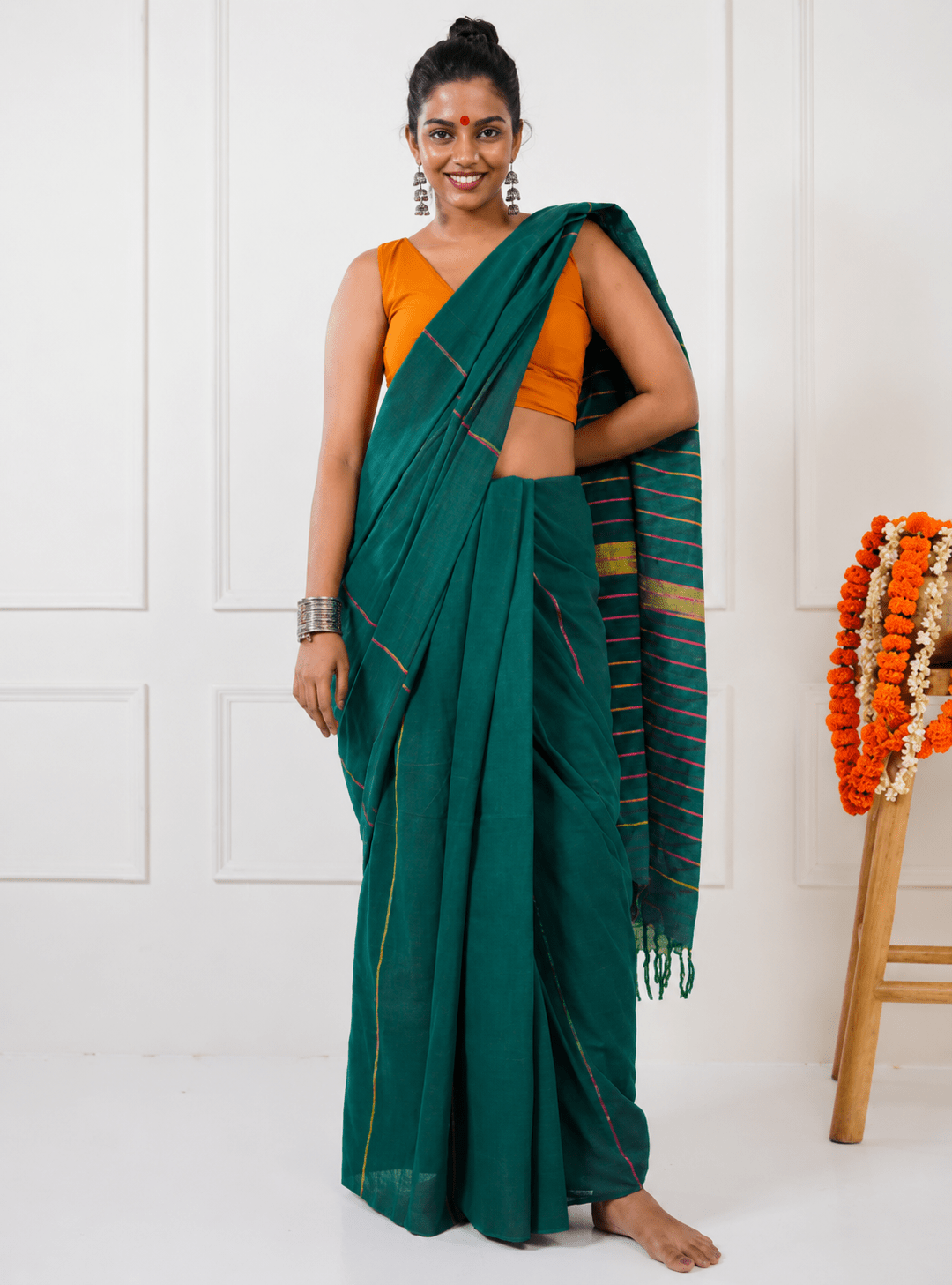 Forest Green Khesh Saree - Prathaa-weaving traditions