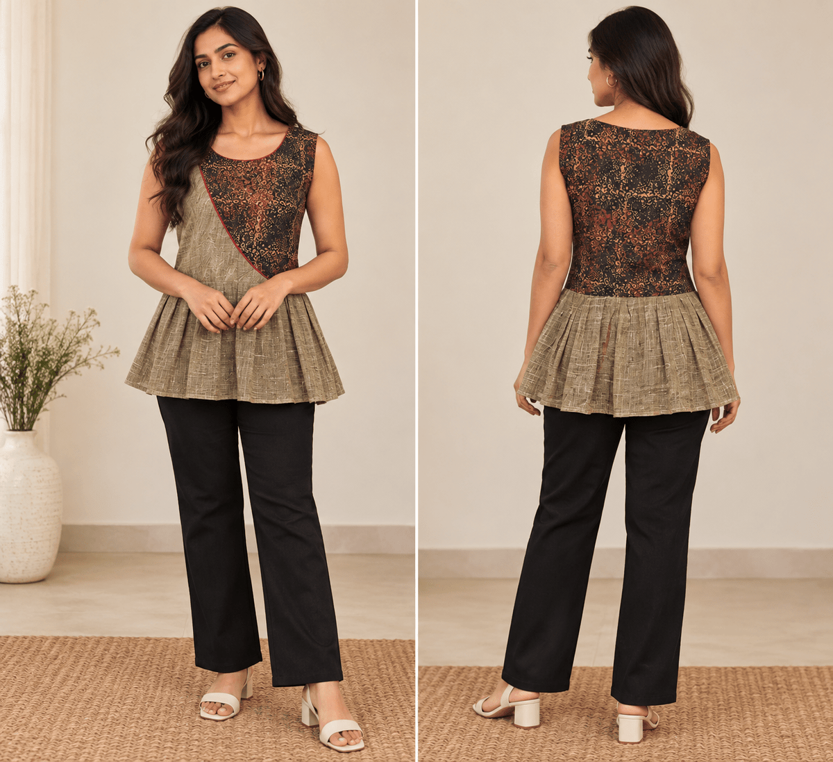 Green Ajrakh Mul Top - Prathaa-weaving traditions