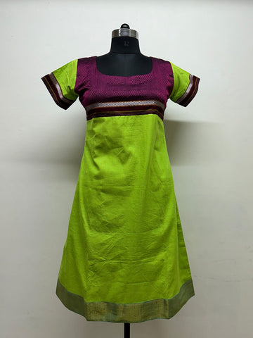 Green and Pink Tunic Dress - Prathaa - weaving traditions