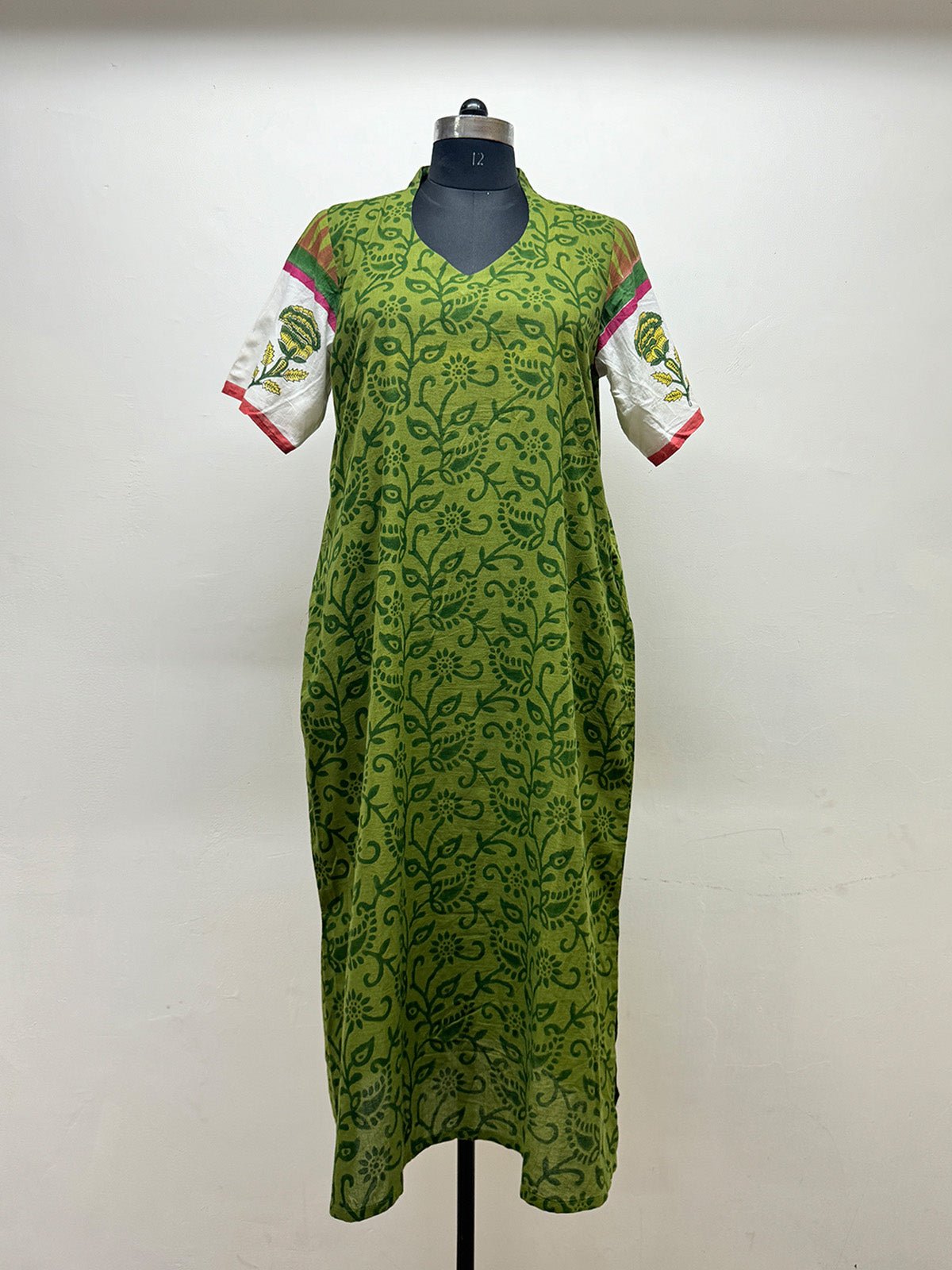 Green Block Printed half sleeve tunic - Prathaa - weaving traditions