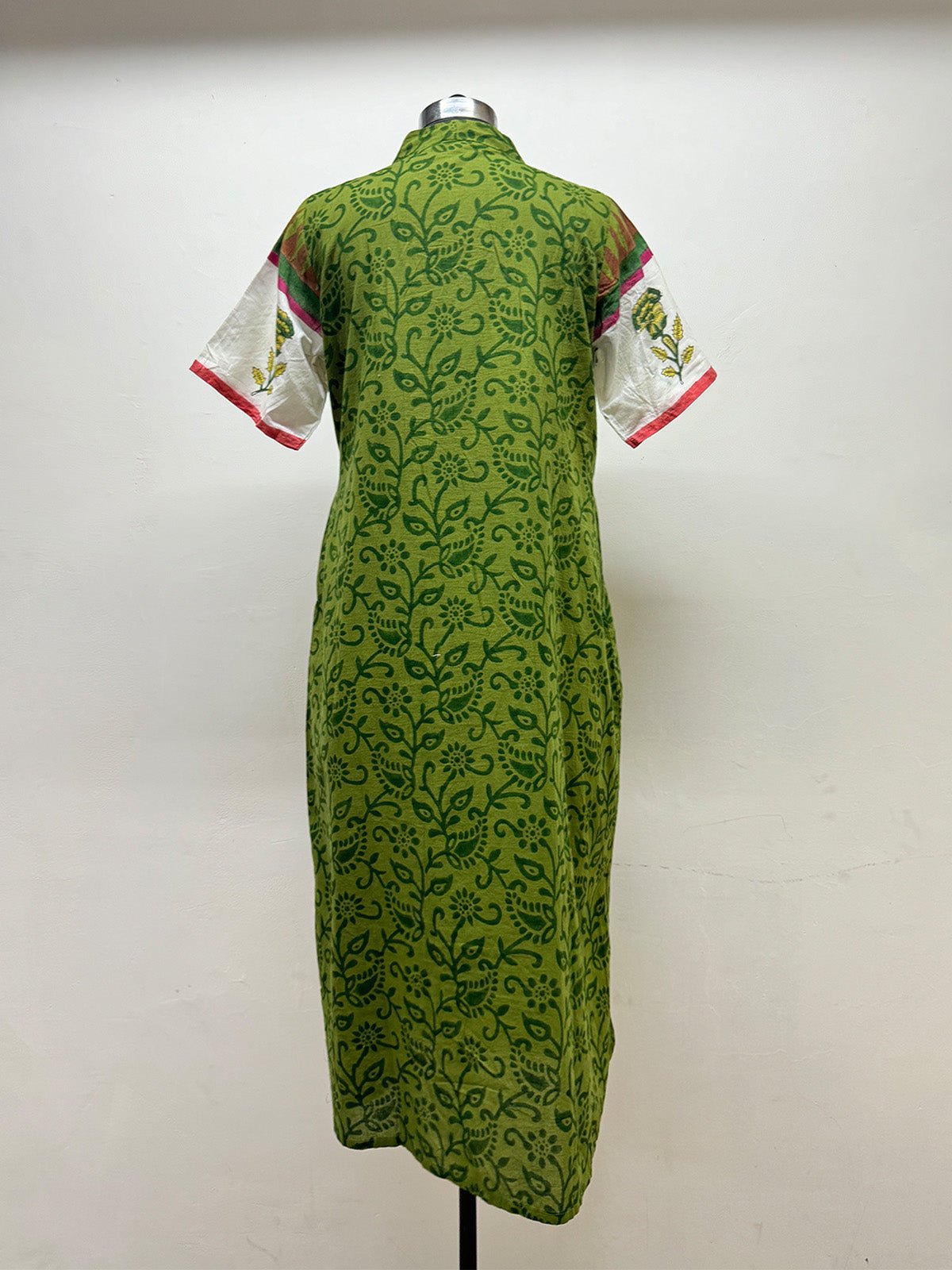 Green Block Printed half sleeve tunic - Prathaa - weaving traditions