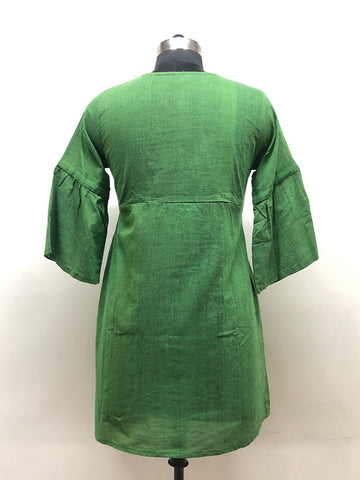 Green Handloom Cotton Dress - Prathaa - weaving traditions