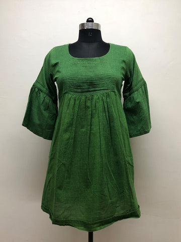 Green Handloom Cotton Dress - Prathaa - weaving traditions