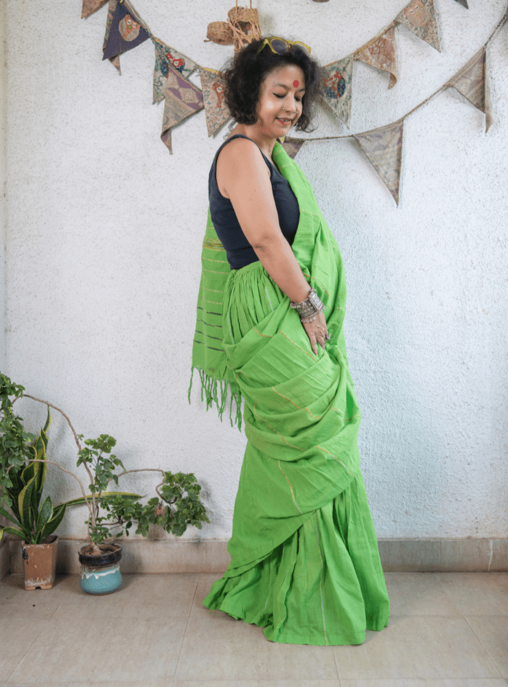 Green Khesh Skirt Saree - Prathaa - weaving traditions