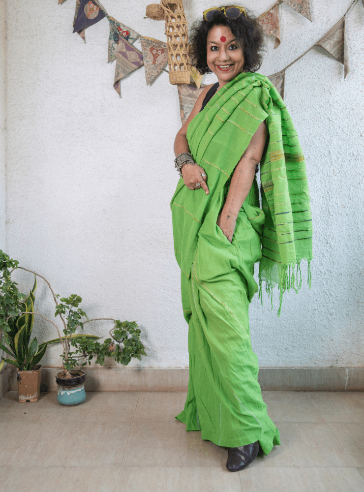 Green Khesh Skirt Saree - Prathaa - weaving traditions