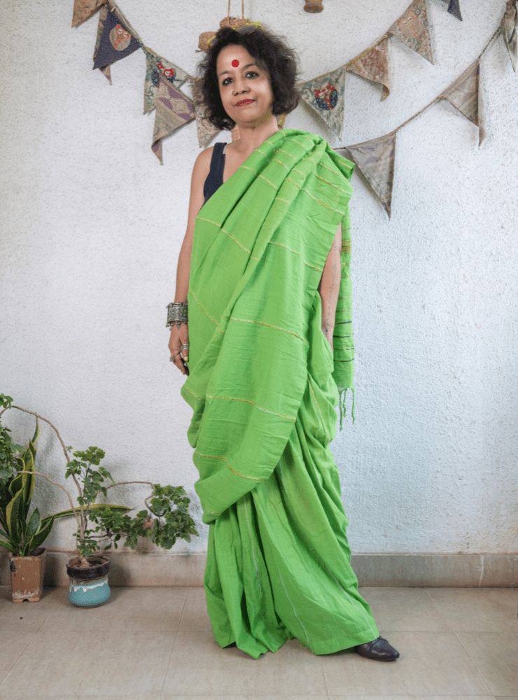 Green Khesh Skirt Saree - Prathaa - weaving traditions