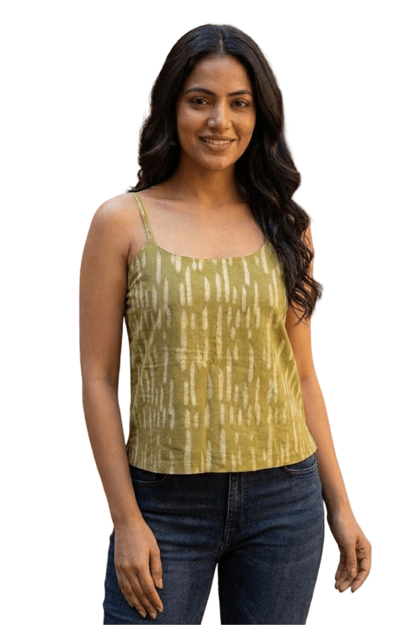 Green Spaghetti Handloom Cotton Top - Prathaa - weaving traditions