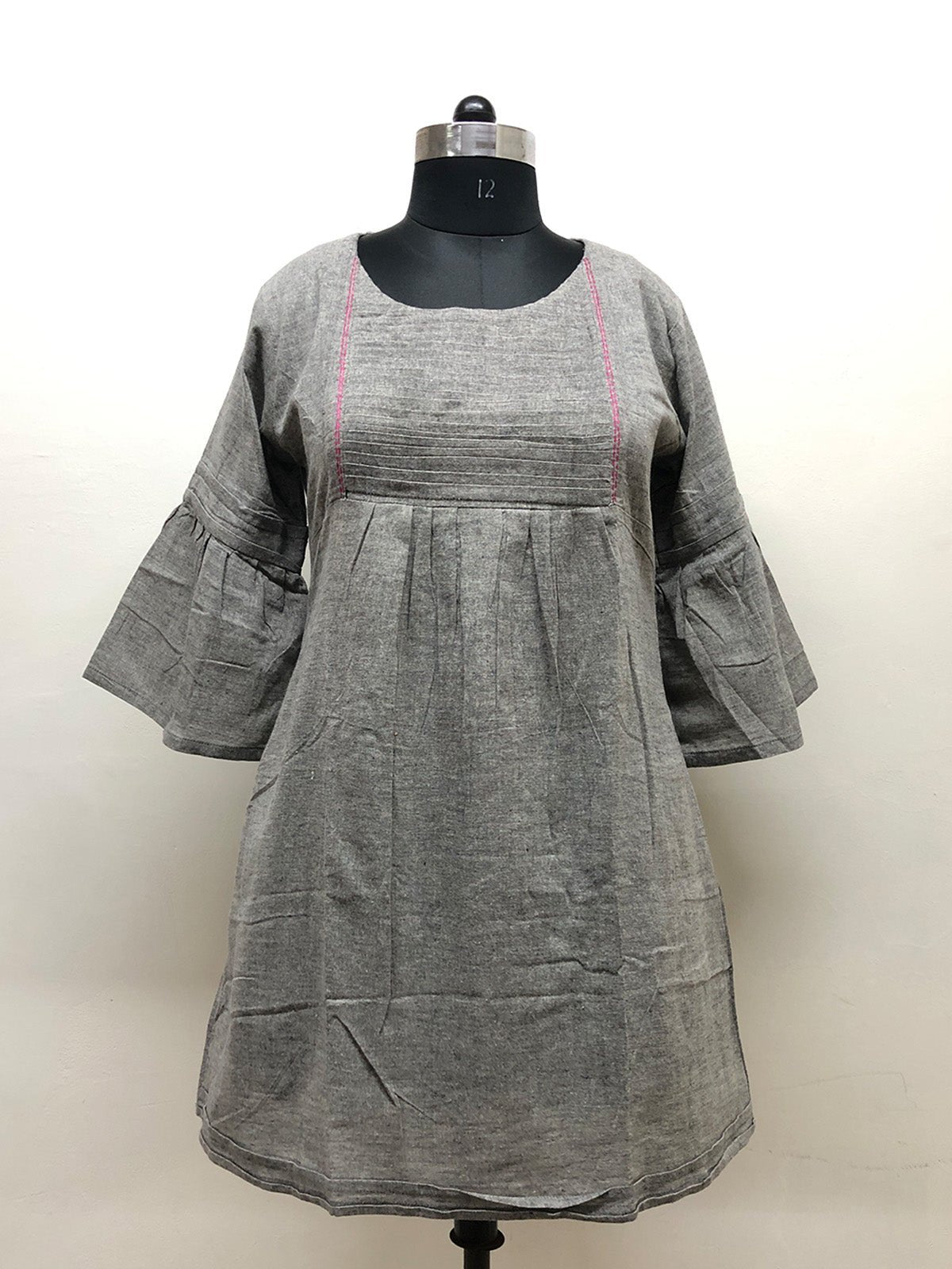 Grey Handloom Cotton Dress - Prathaa - weaving traditions