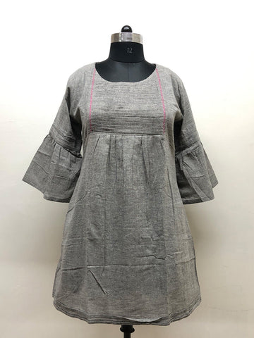 Grey Handloom Cotton Dress - Prathaa - weaving traditions