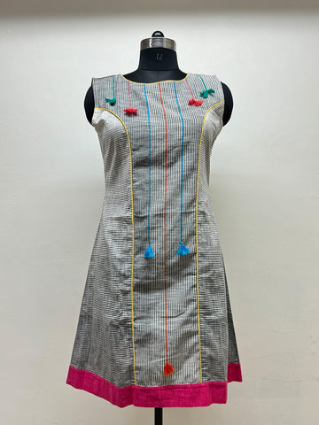 Grey Tassels Dress - Prathaa - weaving traditions