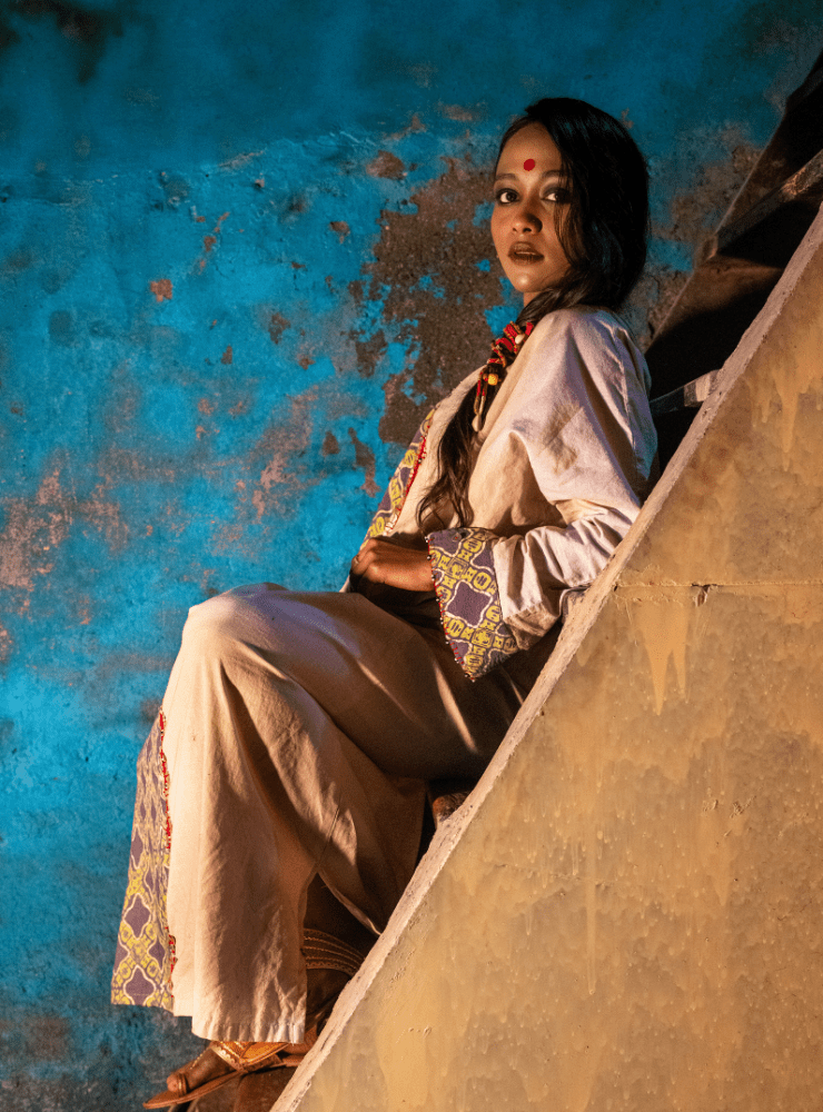 Half & Half Purple Beige Kaftan - Prathaa - weaving traditions