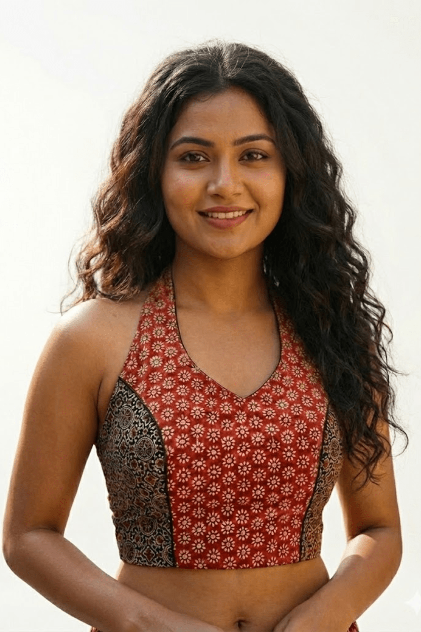 Halter Neck Cotton Blouse with Tie Up - Prathaa - weaving traditions