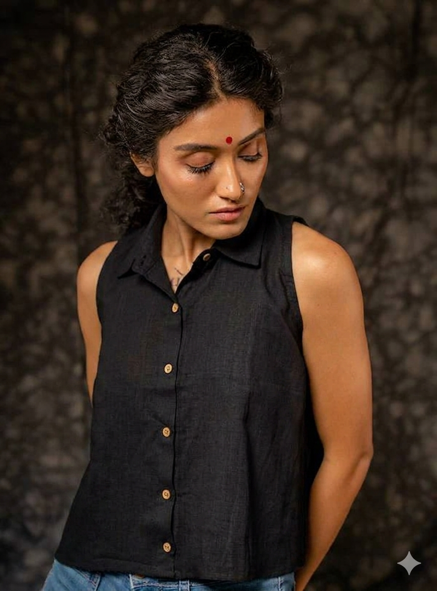 BLACK HANDLOOM CROP TOP