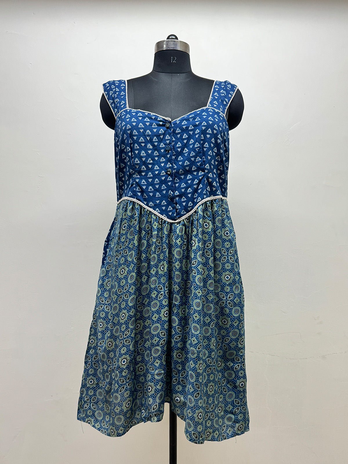 Indigo Ajrakh Print Sleeveless dress - Prathaa - weaving traditions