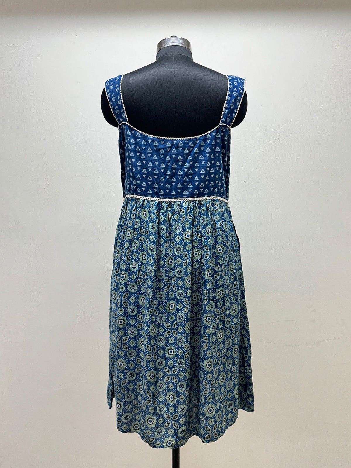 Indigo Ajrakh Print Sleeveless dress - Prathaa - weaving traditions