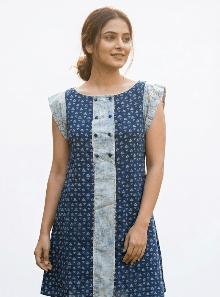 Indigo Block printed Dress - Prathaa - weaving traditions