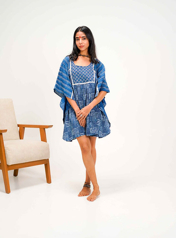 Indigo Dabu Kaftan Dress/Top - Prathaa - weaving traditions