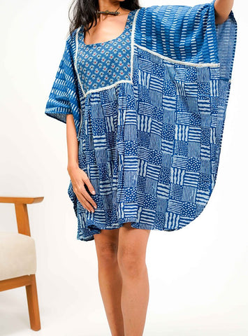 Indigo Dabu Kaftan Dress/Top - Prathaa - weaving traditions