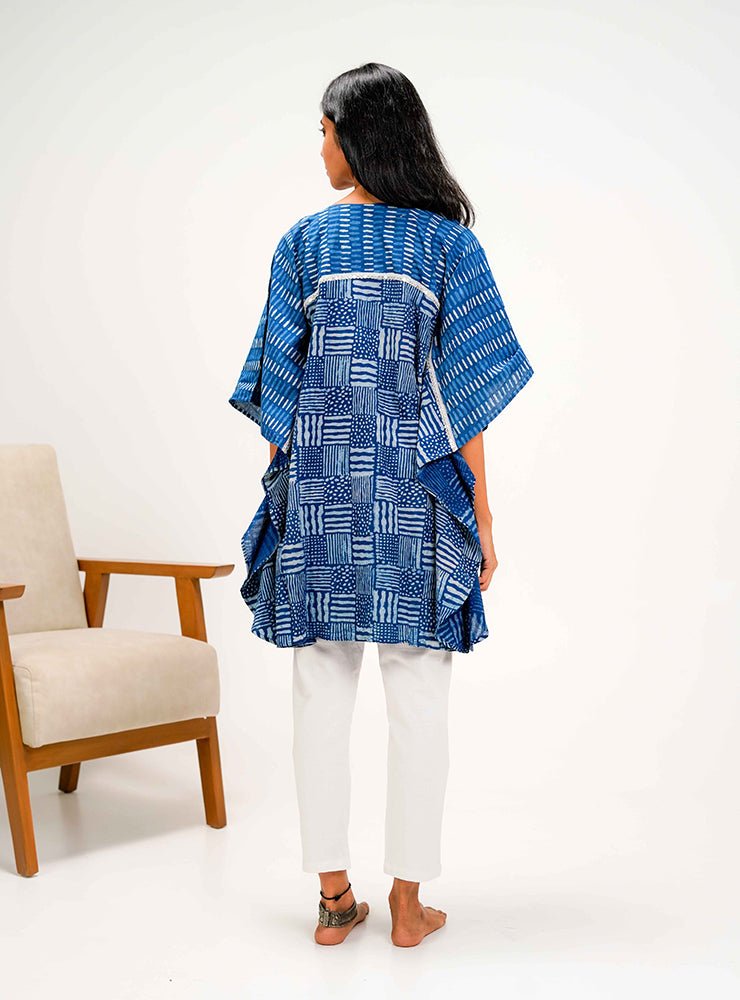 Indigo Dabu Kaftan Dress/Top - Prathaa - weaving traditions