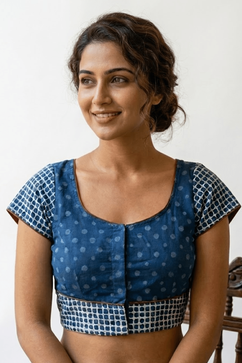 Indigo Handloom Cotton Blouse - Prathaa - weaving traditions