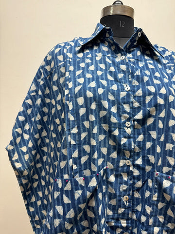 Indigo Kaftan Shirt - Prathaa - weaving traditions