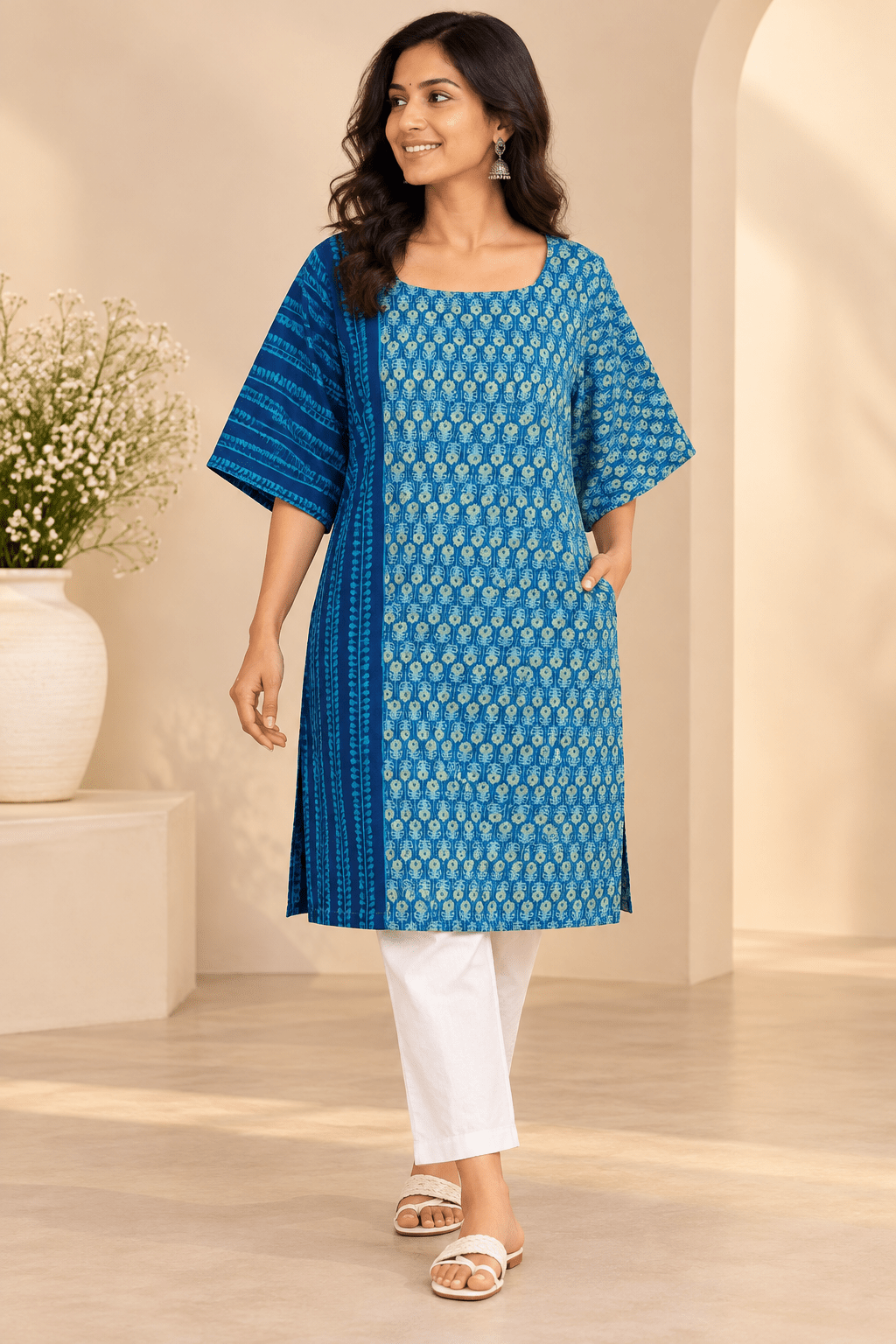 INDIGO MIX MATCH TUNIC DRESS - Prathaa-weaving traditions