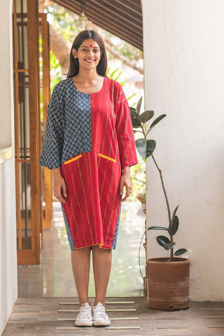 Indigo - Red Tunic - Prathaa - weaving traditions