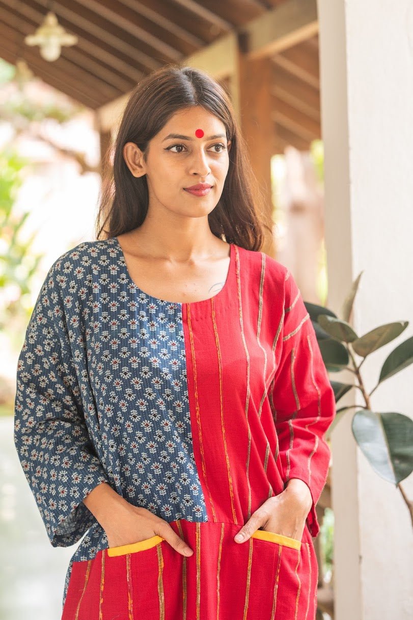 Indigo - Red Tunic - Prathaa - weaving traditions