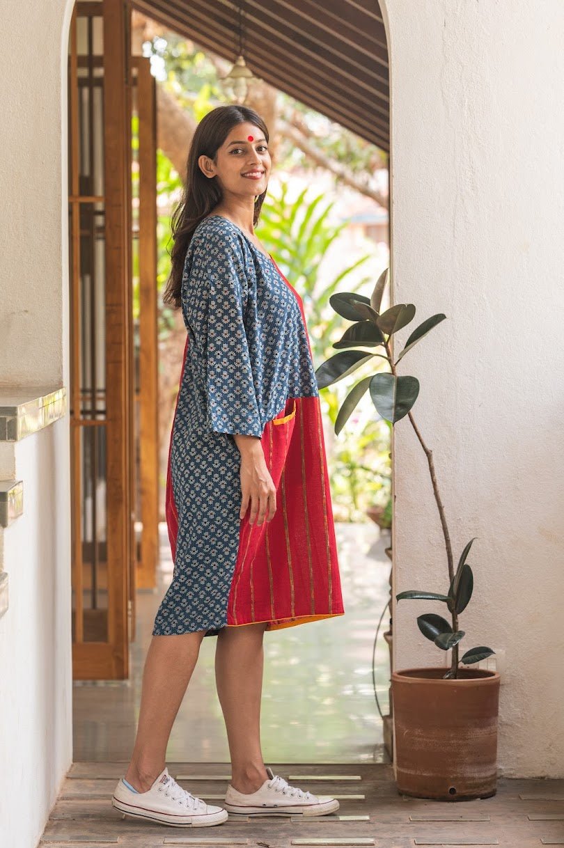 Indigo - Red Tunic - Prathaa - weaving traditions