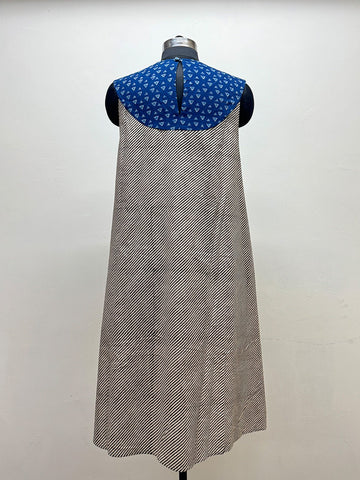 Indigo/Black and white striped A Line dress - Prathaa - weaving traditions