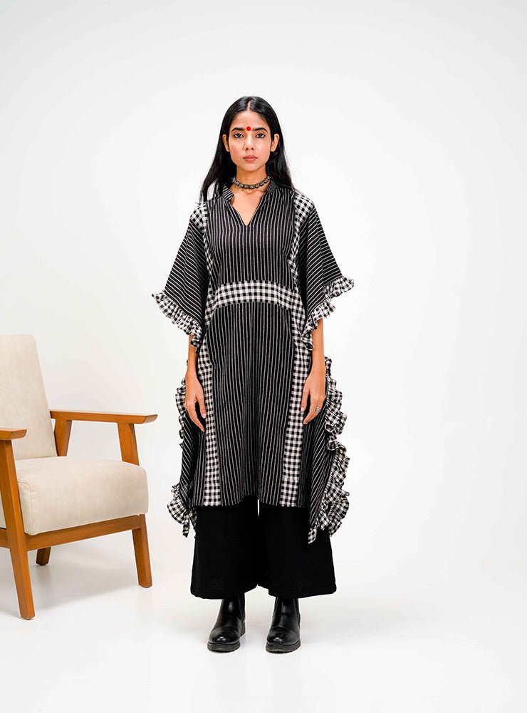 Kotpad Black Kaftan Dress - Prathaa - weaving traditions