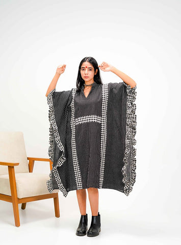 Kotpad Black Kaftan Dress - Prathaa - weaving traditions