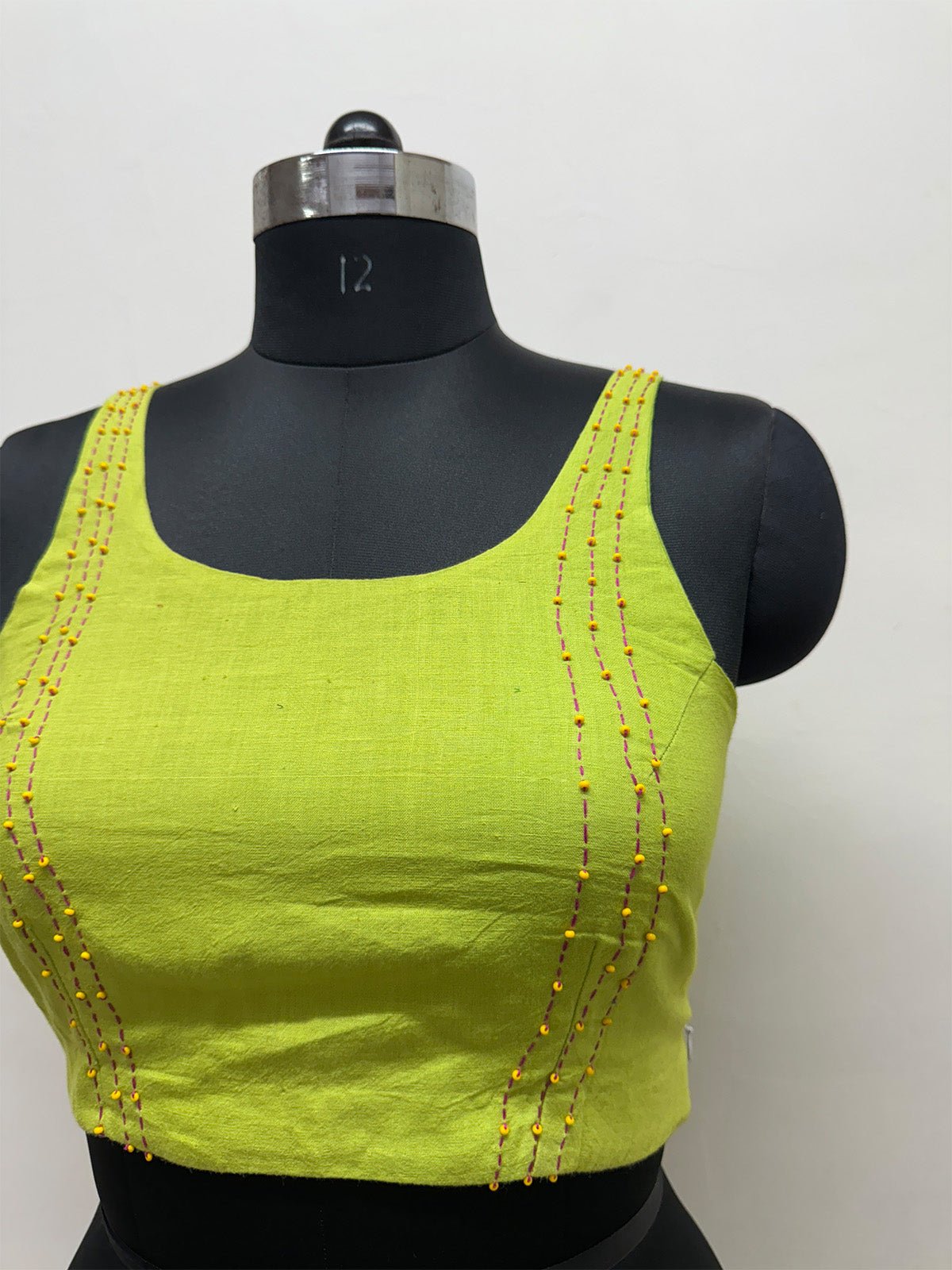 Lime green Blouse with hand and beadwork - Prathaa - weaving traditions