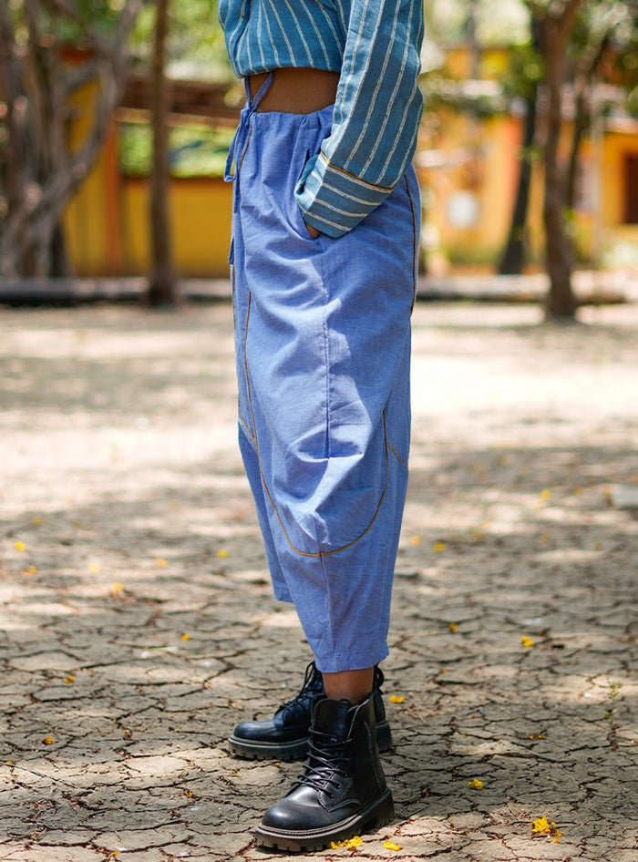 Blue Handloom Cotton Drawstring Meher Pants thumbnail 2