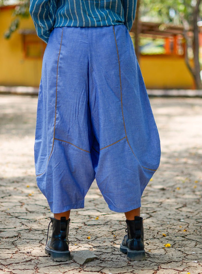 Blue Handloom Cotton Drawstring Meher Pants thumbnail 3