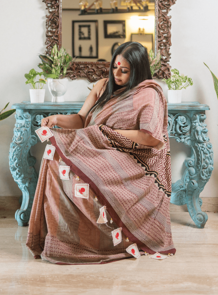 Mridni Saree | Hand Block Print Handloom Cotton Saree - Prathaa - weaving traditions