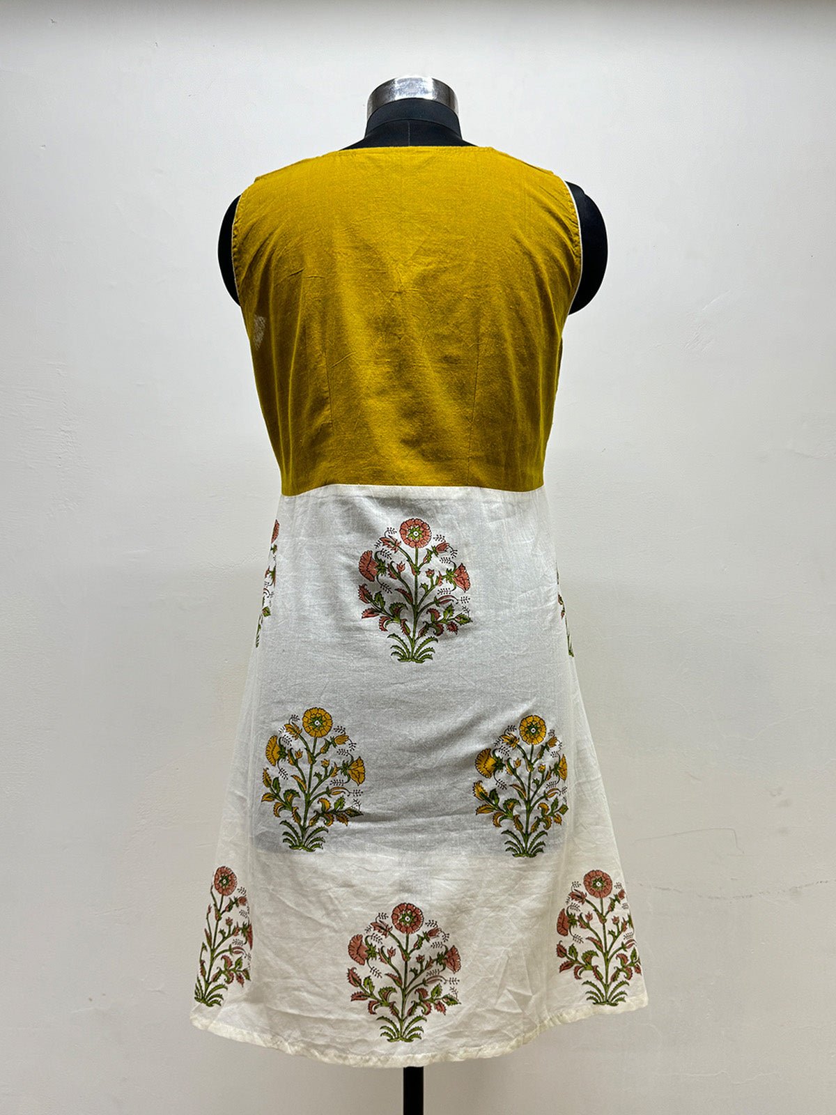 Mustard and White floral dress - Prathaa - weaving traditions